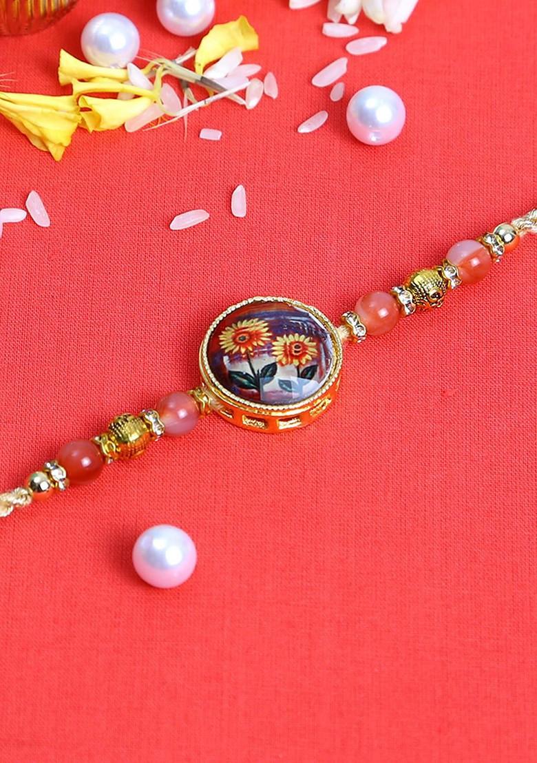 Unisex Adults Multi Coloured Kundan Studded Meenakari Rakhi