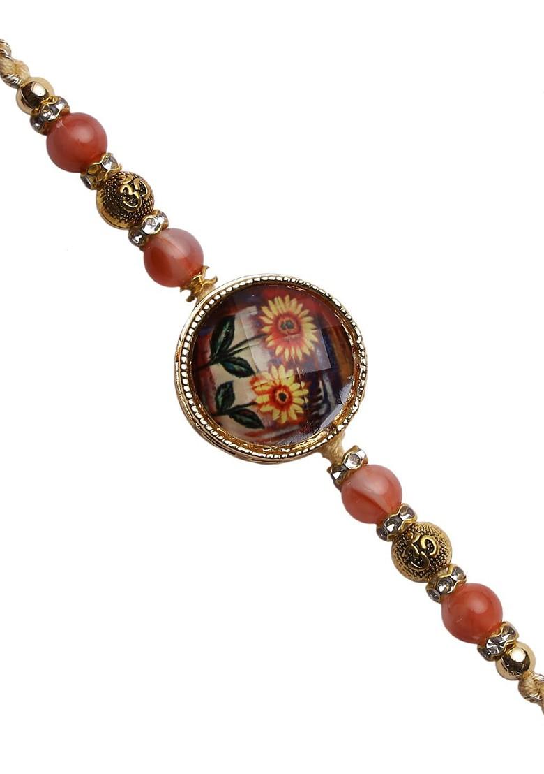 Unisex Adults Multi Coloured Kundan Studded Meenakari Rakhi