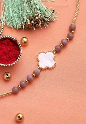 Multi Coloured Beaded Thread Rakhi With Card And With Roli Rice