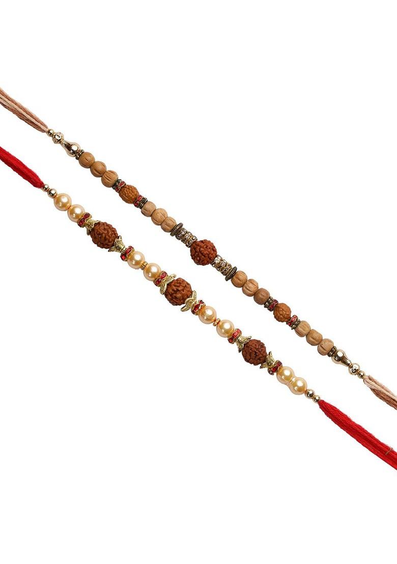 Unisex Adults Set Of 2 Wooden And Rudaraksh Beaded Rakhi