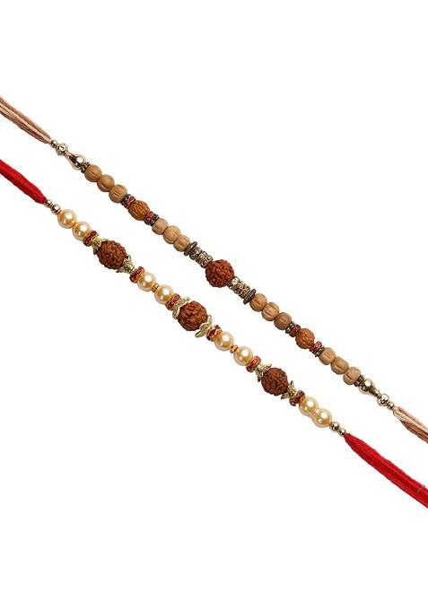 Unisex Adults Set Of 2 Wooden And Rudaraksh Beaded Rakhi