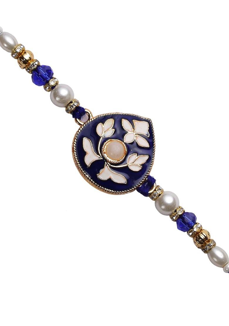 Blue And White Traditional Meena Work Rakhi