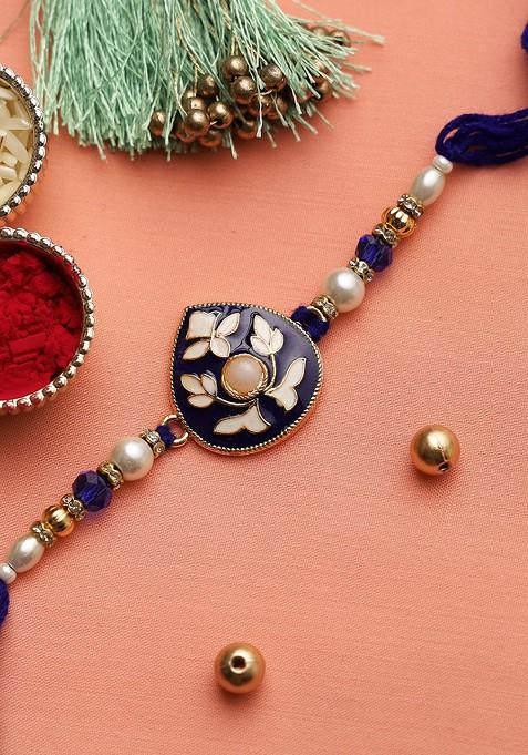 Blue And White Traditional Meena Work Rakhi