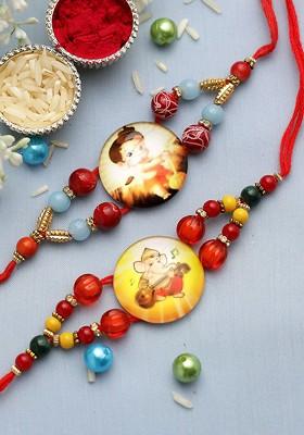 Set Of 2 Red Rakhi With Roli Chawal