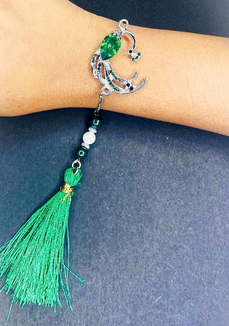 Peacock Shaped Tassel Lumba Wraparound Rakhi - Indya