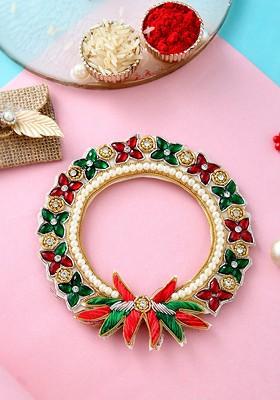 Unisex Floral Shape Stone Lumba Rakhi