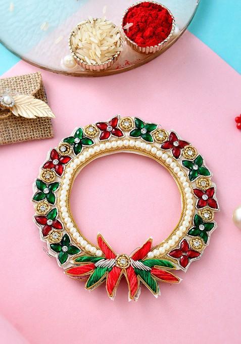 Unisex Floral Shape Stone Lumba Rakhi