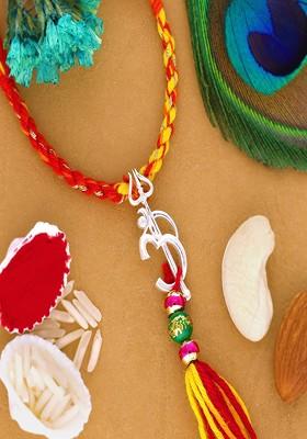 925 Sterling Silver Om Trishul Charm Lumba Thread Rakhi