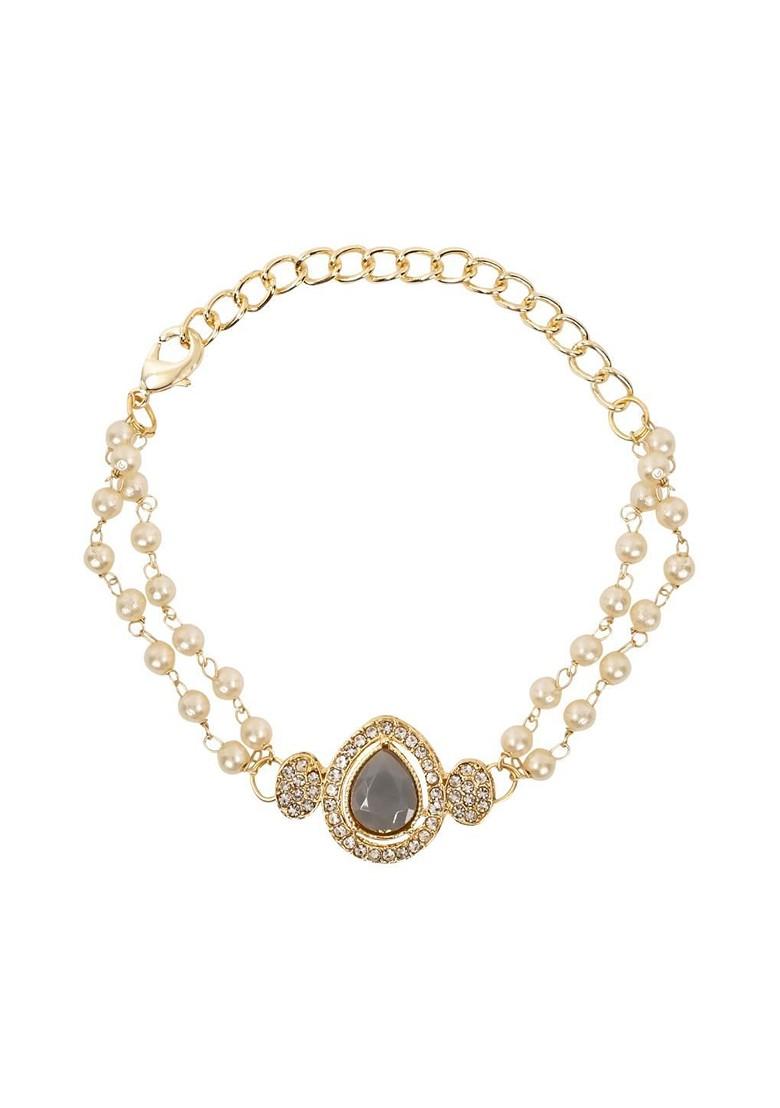 Drop Shaped Kundan And Pearl Lumba Bracelet Rakhi - Indya