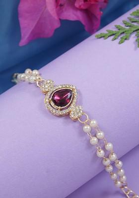 Kundan Pearl Beaded Lumba Bracelet Rakhi