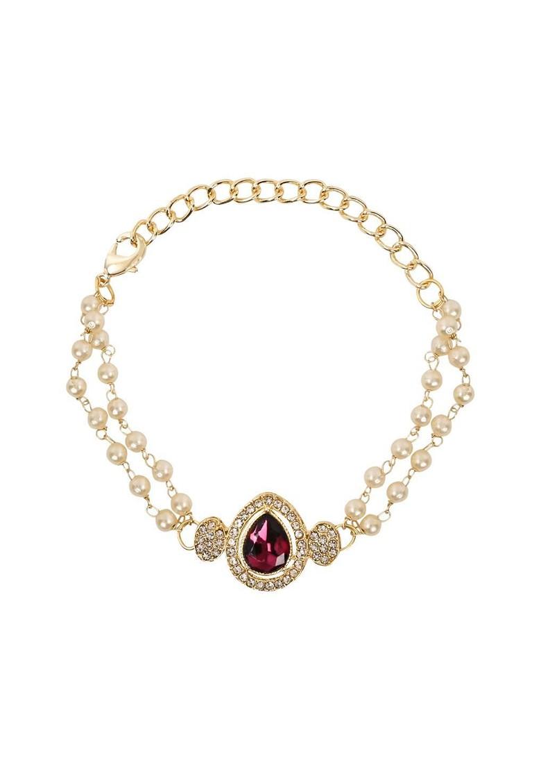 Kundan Pearl Beaded Lumba Bracelet Rakhi - Indya