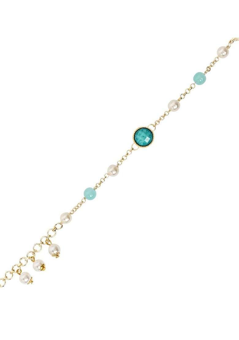 Round Shaped Kundan And Pearl Lumba Bracelet Rakhi - Indya