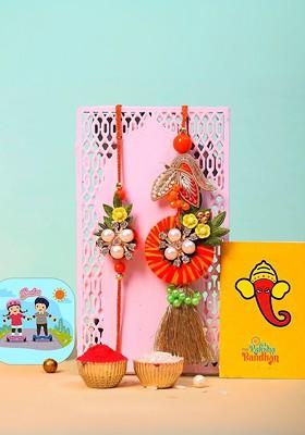Set Of 2 Brother And Bhabhi Rakhis With Fridge Magnet