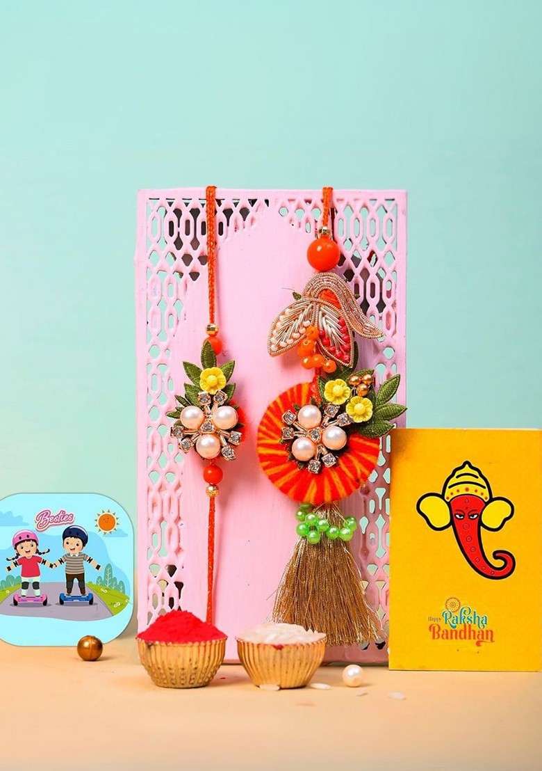 Set Of 2 Brother And Bhabhi Rakhis With Fridge Magnet - Indya