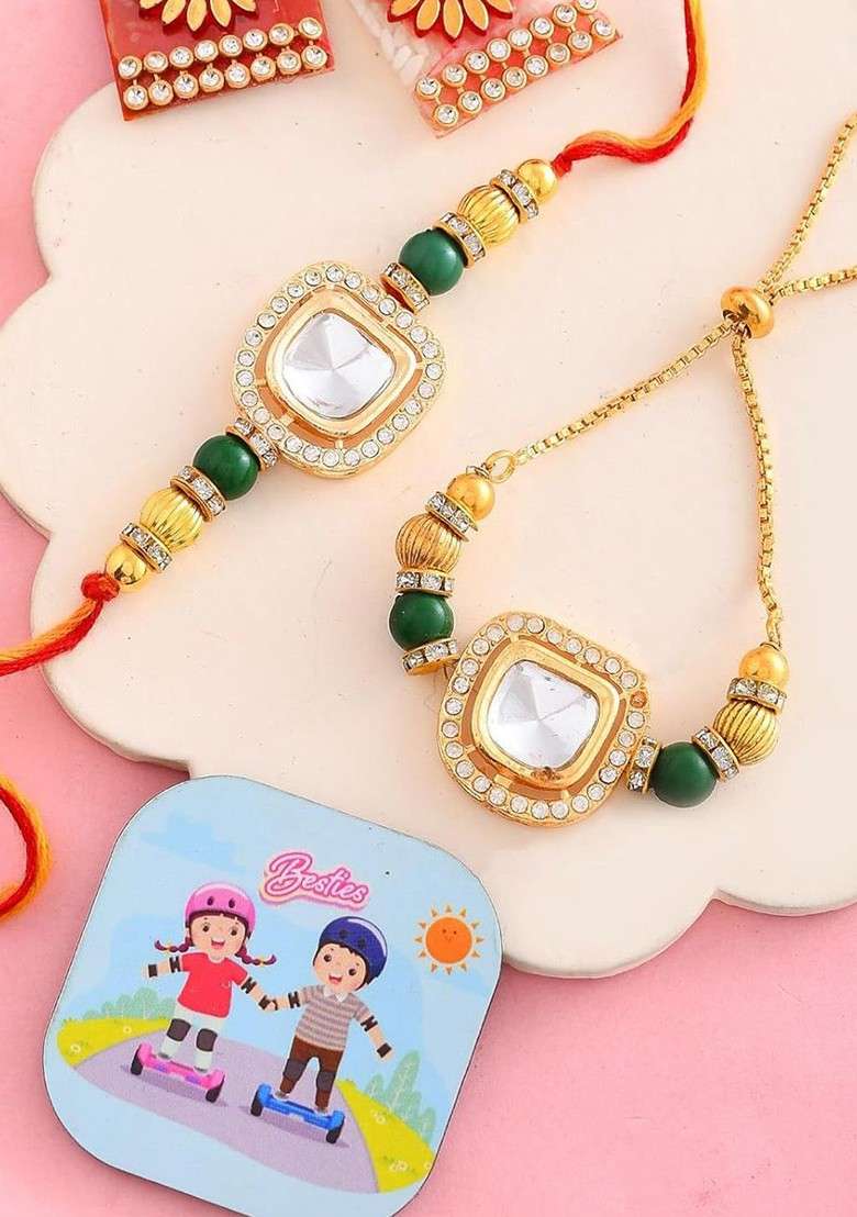 Brother And Bhabhi Rakhis With Fridge Magnet Greeting Card And Roli Chawal - Indya
