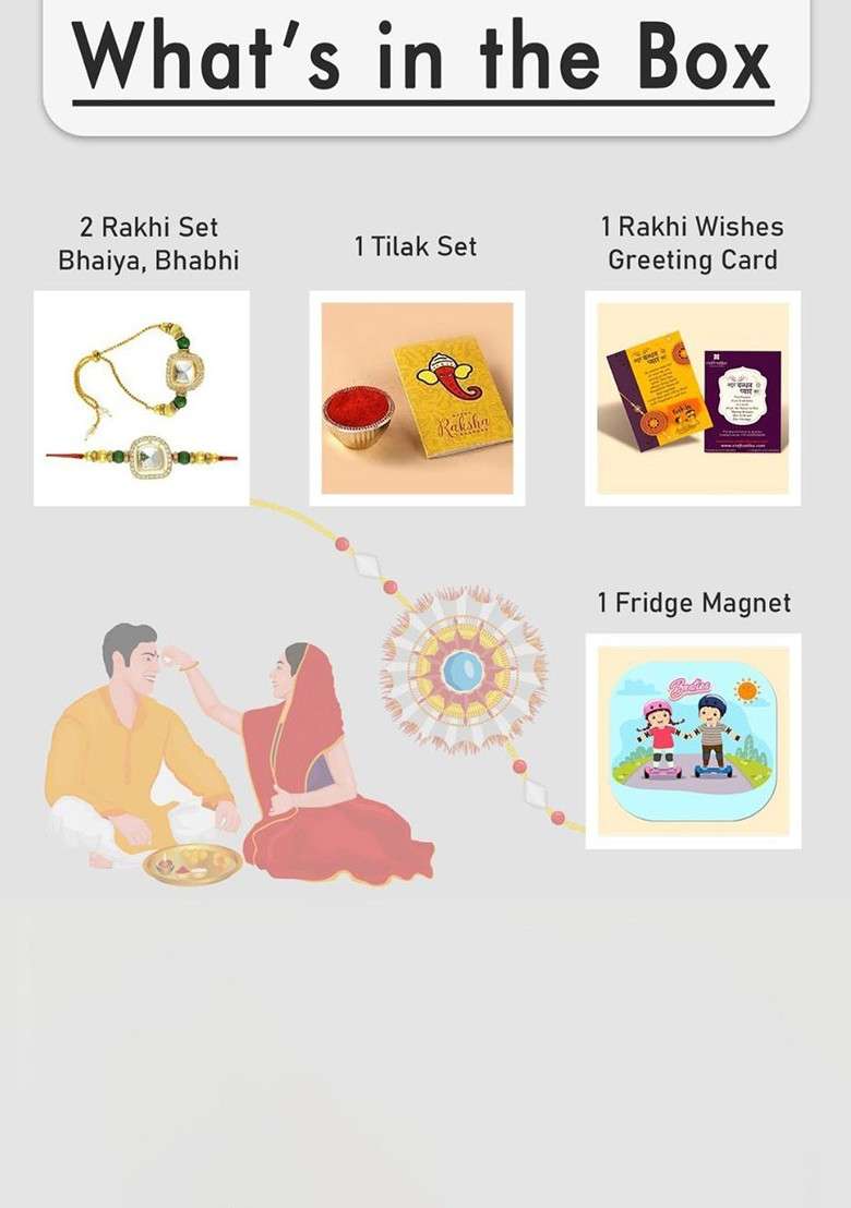 Brother And Bhabhi Rakhis With Fridge Magnet Greeting Card And Roli Chawal - Indya