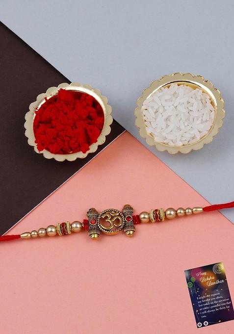 Pack Of 2 Rakhi For Bhabhi Bhaiya With Roli Chawal And Greeting Card