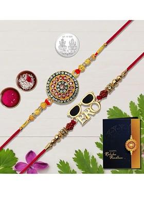 Rakhi Gift Set With Roli Chawal Greeting Card And Coin