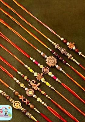 Set Of 10 Rakhis With Fridge Magnet