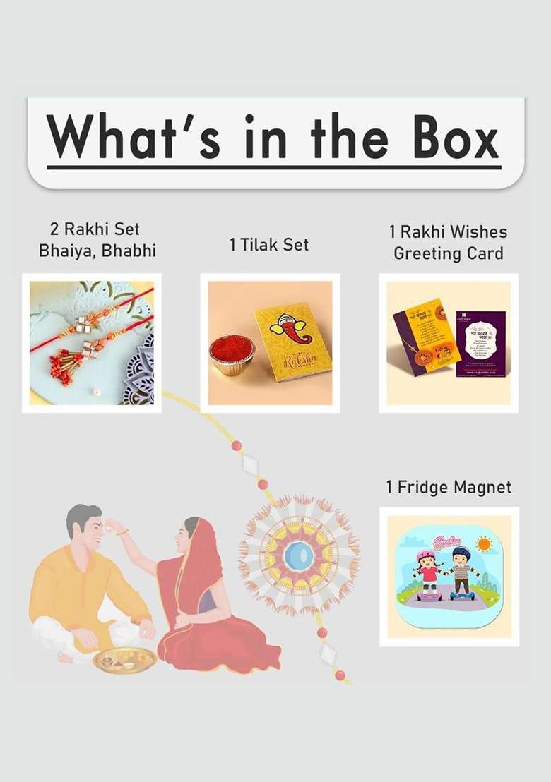 Set Of 2 Bhaiya And Bhabhi Rakhi Gift Set With Fridge Magnet - Indya