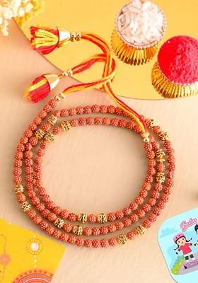 Men Rudraksh Rakhi With Tilak Set And Fridge Magnet