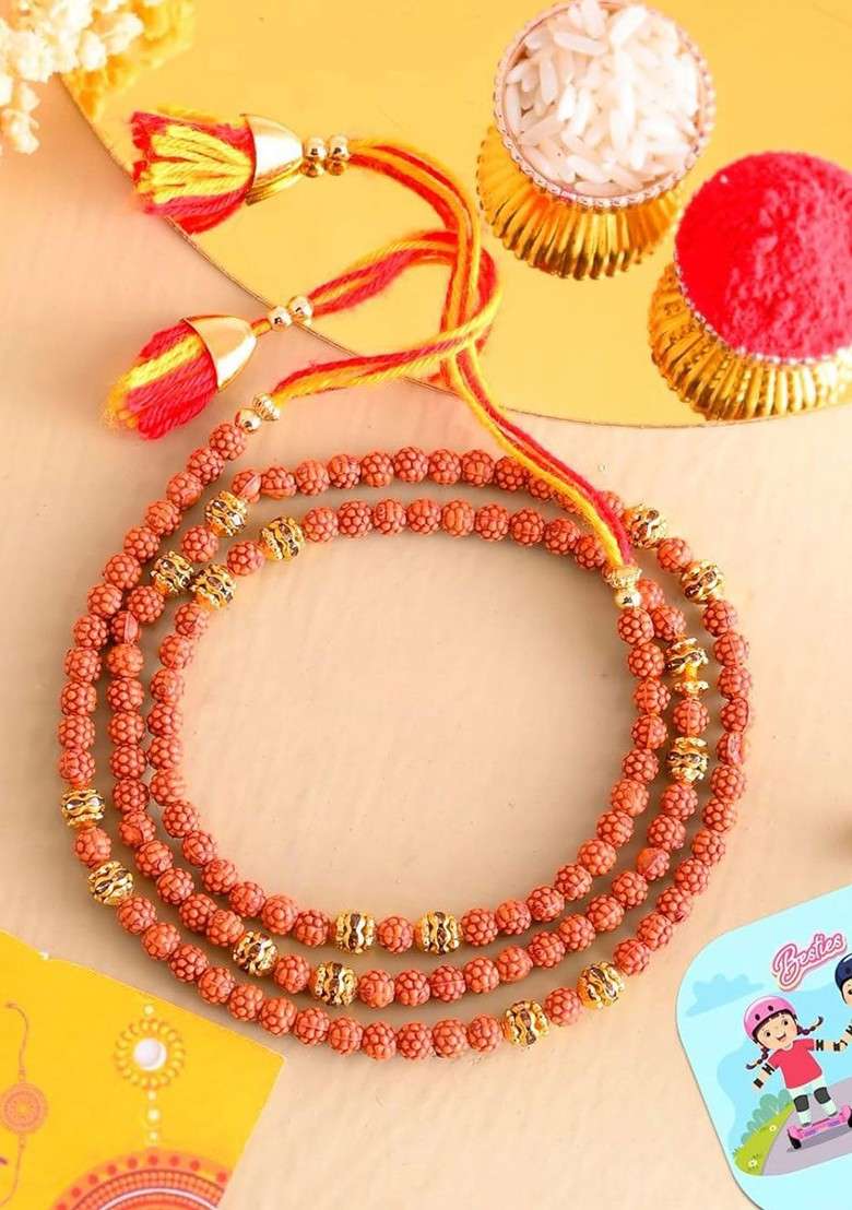 Men Rudraksh Rakhi With Tilak Set And Fridge Magnet - Indya