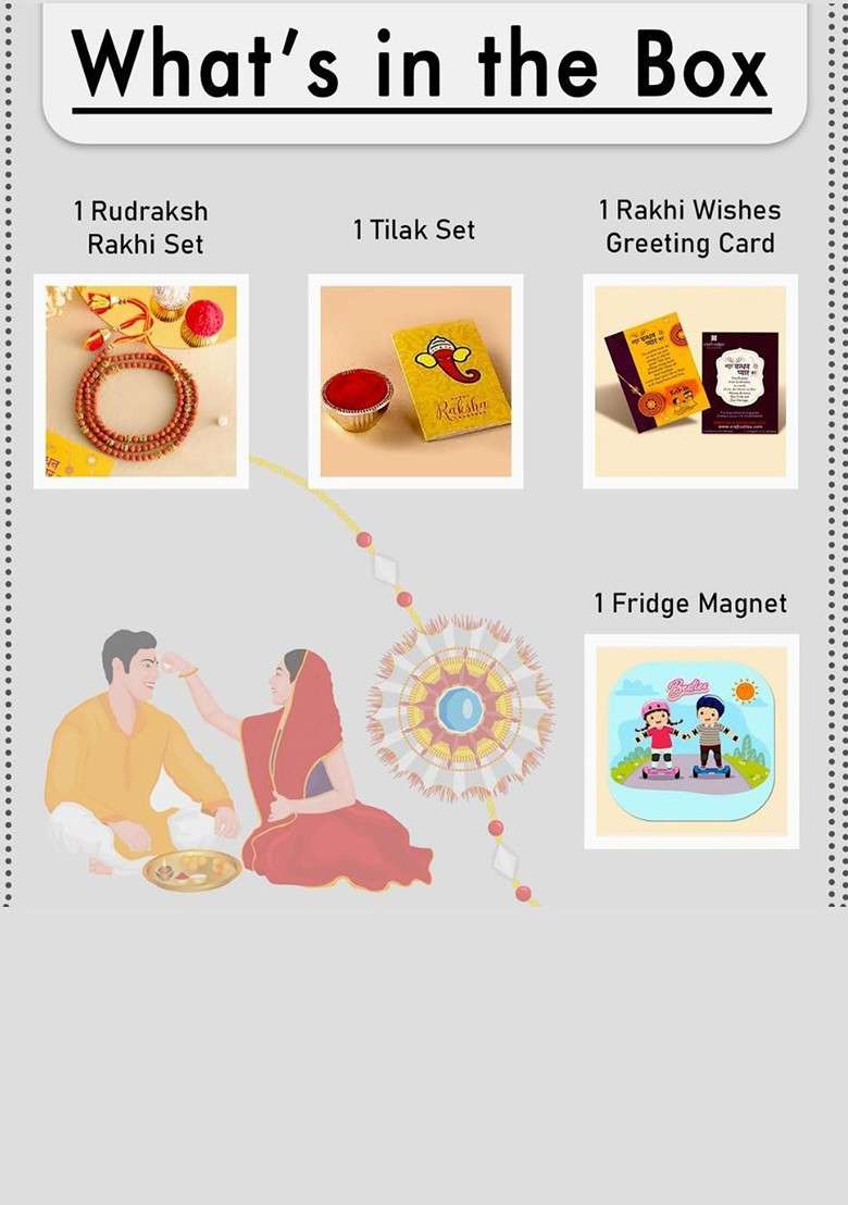 Men Rudraksh Rakhi With Tilak Set And Fridge Magnet - Indya