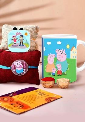 5 Pcs Mug With Greeting Card And Roli Chawal Rakhi Gift Set