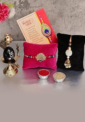 5 Pcs Shivalinga Showpiece With Greeting Card And Roli Chawal Rakhi Gift Set