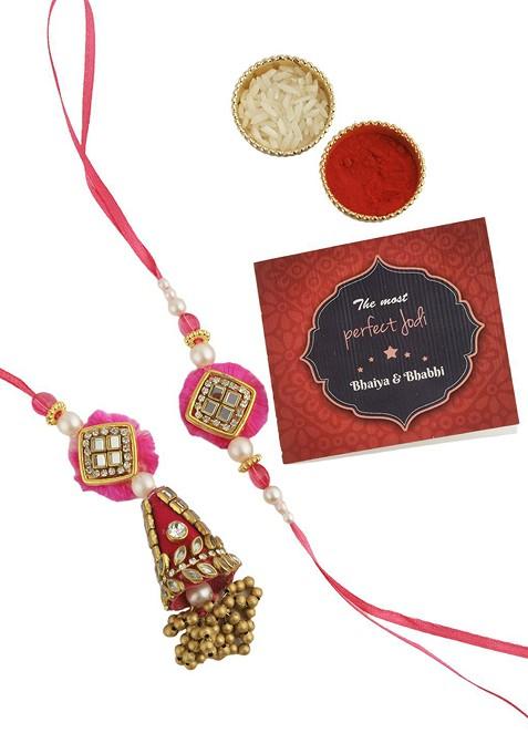 Set Of 2 Stone Stone Studded Beaded Rakhi And Coffee Mugs Gift Hamper