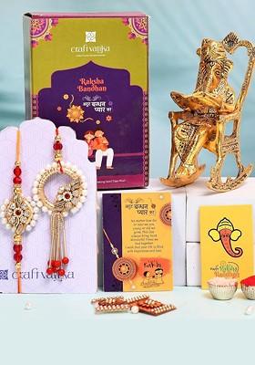 5 Pcs Lord Ganesh With Greeting Card And Roli Chawal Rakhi Gift Set