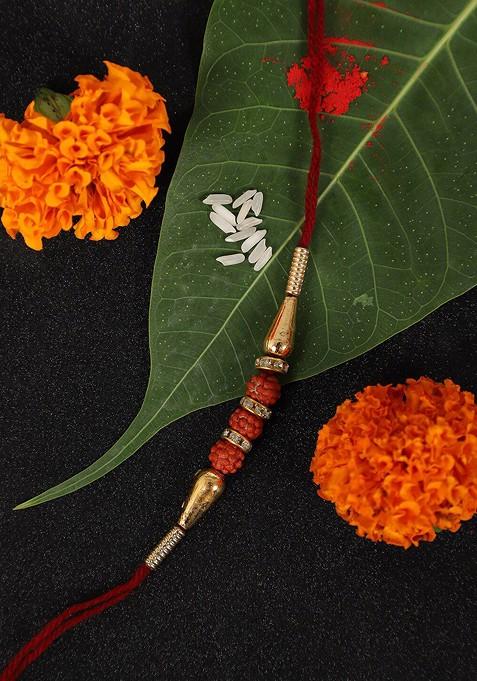 Stone Studded And Beaded Rakhi Greeting Card And Roli Chawal Card Brother Gift Set
