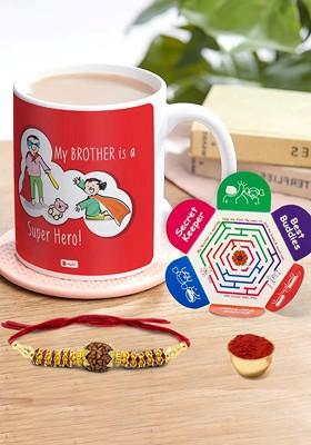 My Brother Is A Superhero Printed Ceramic Coffee Mug And Rakhi Gift Set