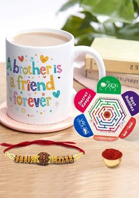 Brother Is A Friend Forever Printed Cushion Mug And Rakhi Gift Set