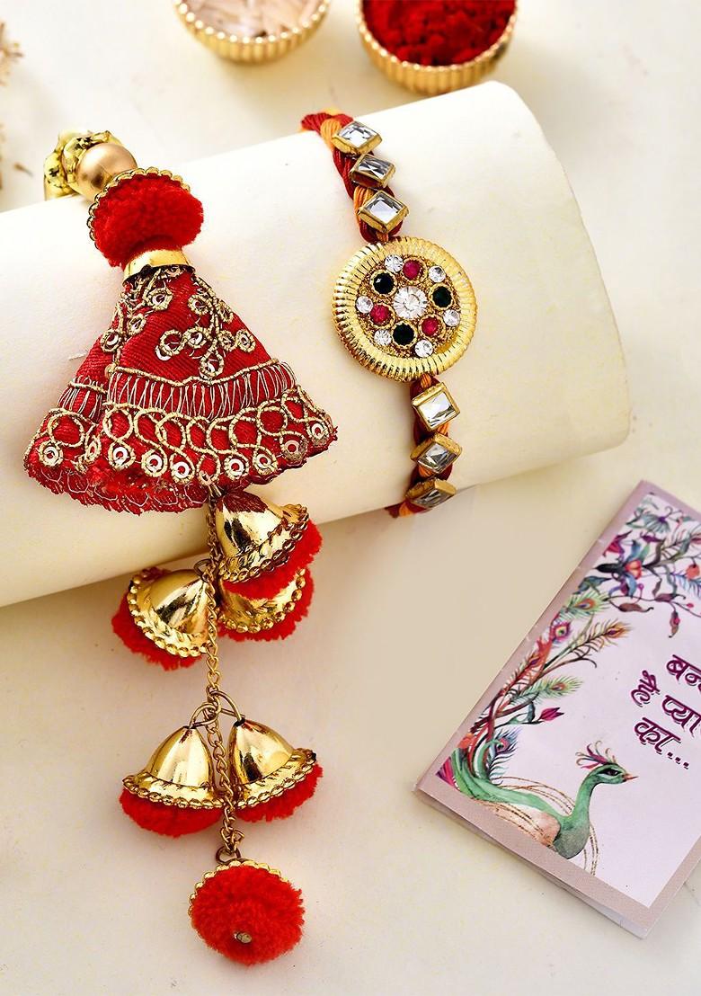 Set Of 2 Rakhi With Pooja Thali Gift Set