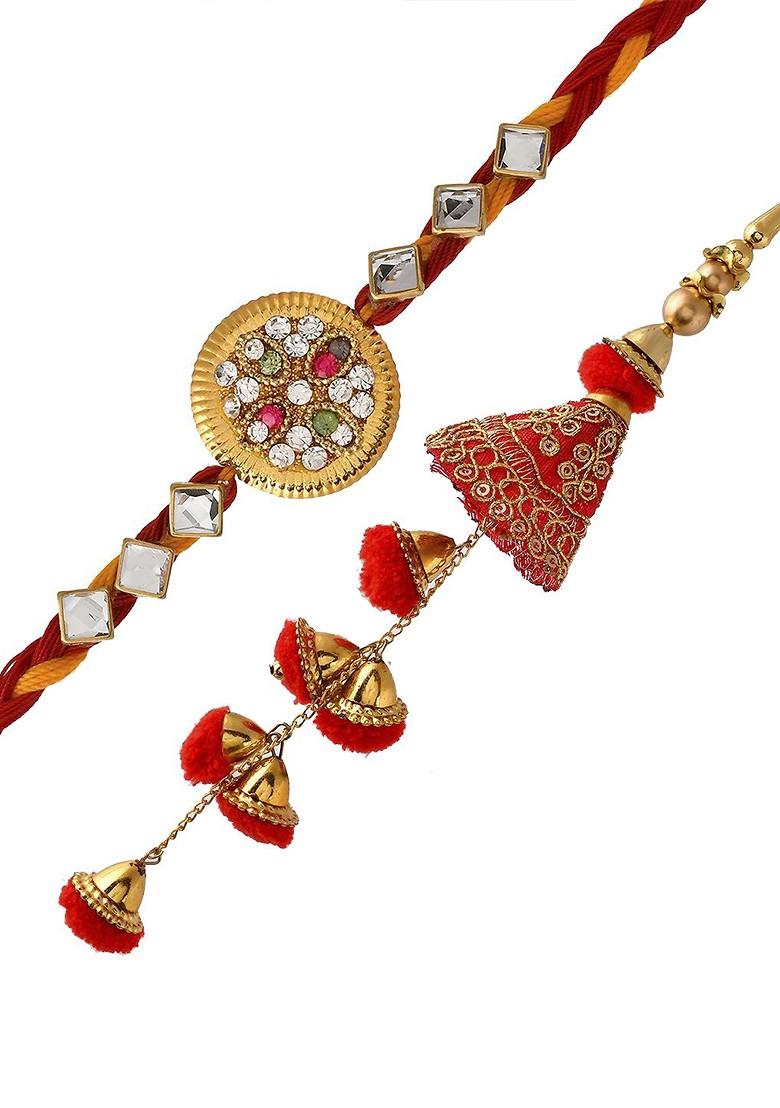 Set Of 2 Rakhi With Pooja Thali Gift Set