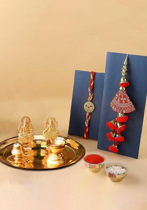 Set Of 2 Rakhi With Pooja Thali Gift Set