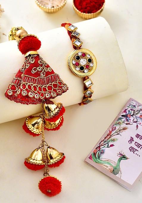 Set Of 2 Rakhi With Pooja Thali Gift Set