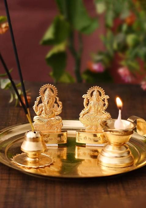 Set Of 2 Rakhi With Pooja Thali Gift Set