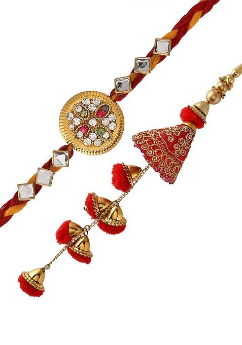 Set Of 2 Rakhi With Pooja Thali Gift Set