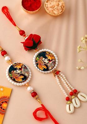 Unisex Set Of 2 Radha Krishna Rakhi Gift Set