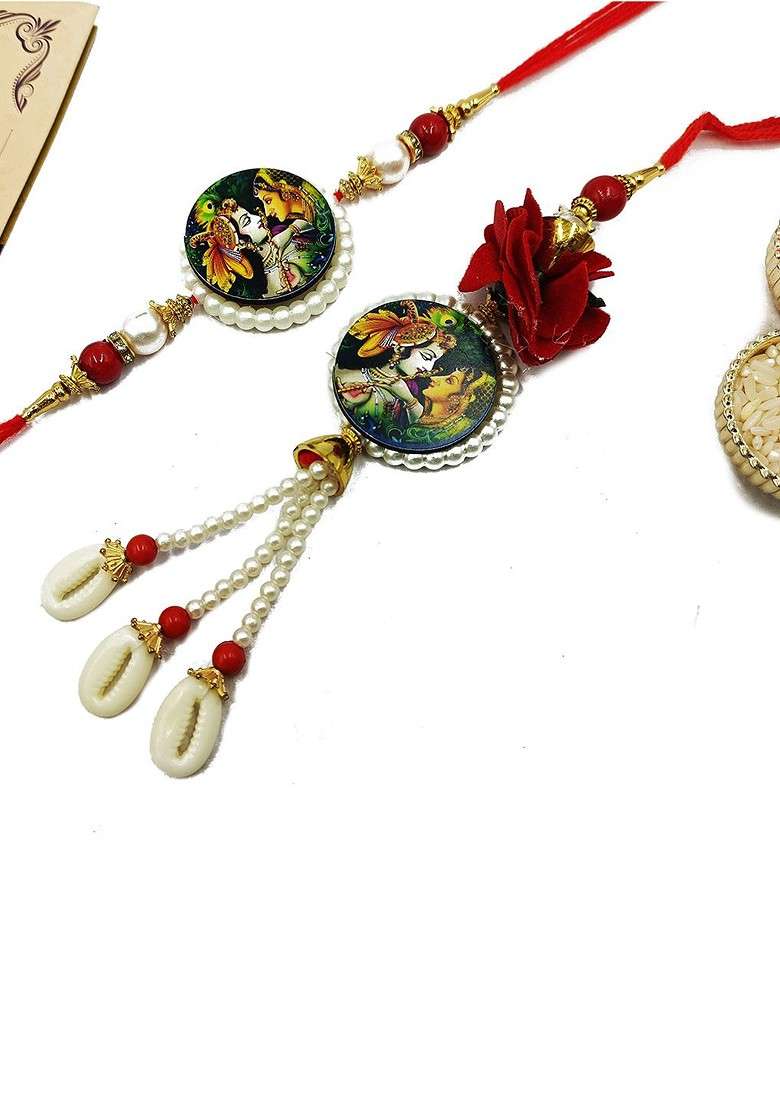 Unisex Set Of 2 Radha Krishna Rakhi Gift Set - Indya