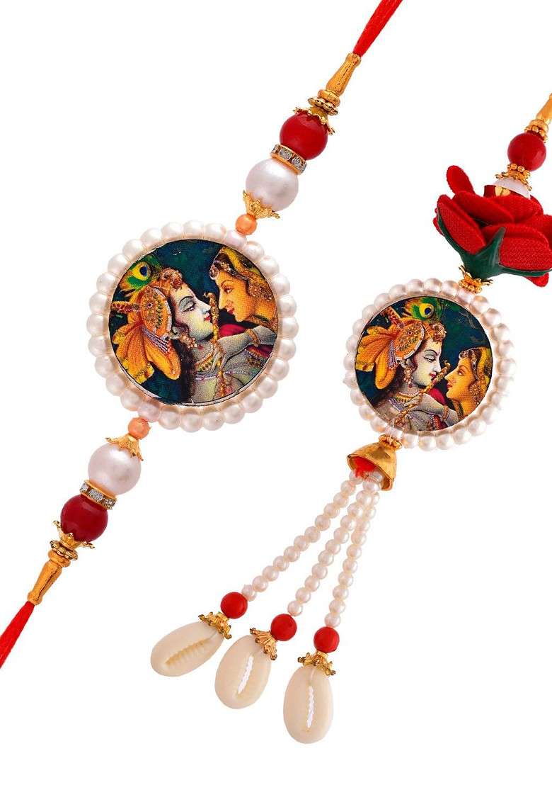 Unisex Set Of 2 Radha Krishna Rakhi Gift Set - Indya