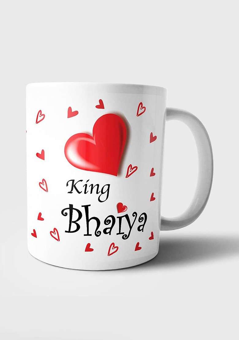 6 Pcs Printed Mugs With Greeting Card And Roli Chawal Rakhi Gift Set - Indya