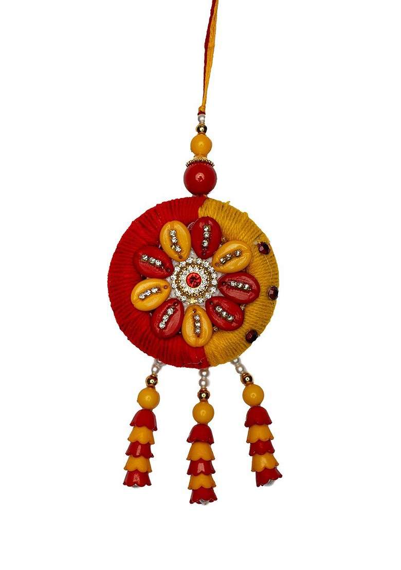 Set Of 2 Gold Plated Stone Studded Bhaiya Bhabhi Embellished Rakhi And Roli Chawal - Indya