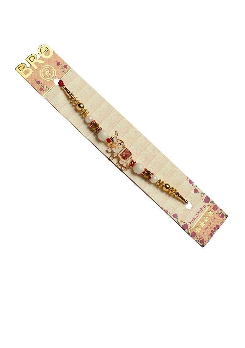Men Gold Plated Elephant Shaped Thread Rakhi With Roli Chawal Gift Set - Indya