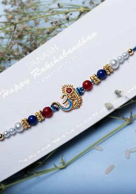 Men Gold Plated Om Rakhi With Roli Chawal Gift Set