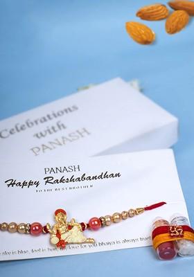 Men Gold Plated Ganesh Ji Thread Rakhi With Roli Chawal Gift Set