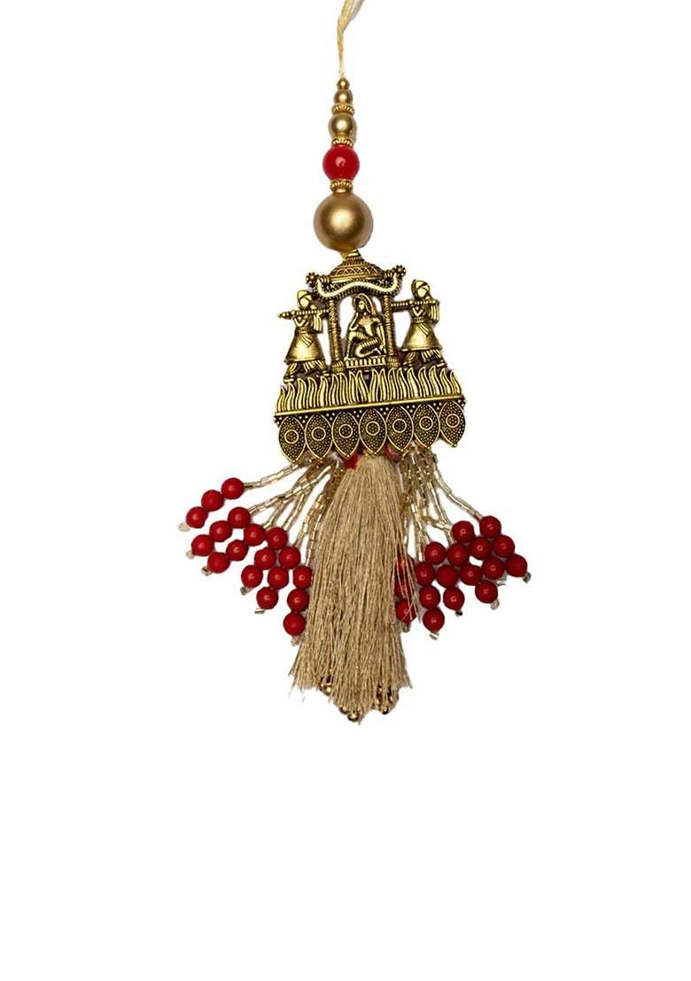 Unisex Set Of 2 Gold Plated Peacock Shaped Bhaiya Bhabhi Embellished Rakhi Gift Set - Indya