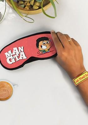 Embroidery Rakhi With Printed Eye Mask Gift Set